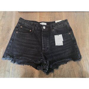 Zara Mid Rise Black Frayed Hem Cutoff Denim Jean Shorts size 8 NEW